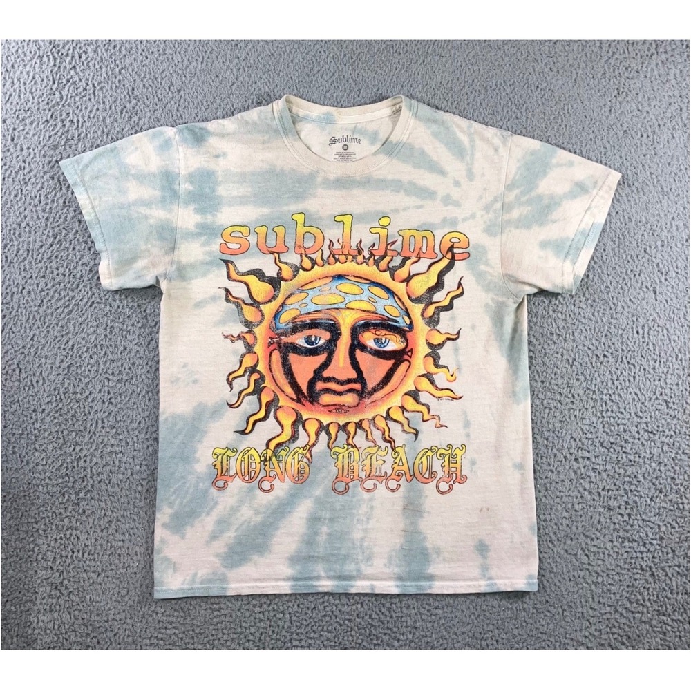 Sublime Graphic T-Shirt Men M Blue Tie Dye Long Beach Sun Logo Festival Reggae